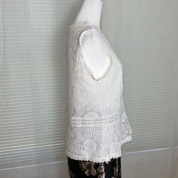 Stitch Fix S hazel White Daiana Lace Crochet Overlay Sleeves Peplum Blouse Cami - Picture 5 of 13